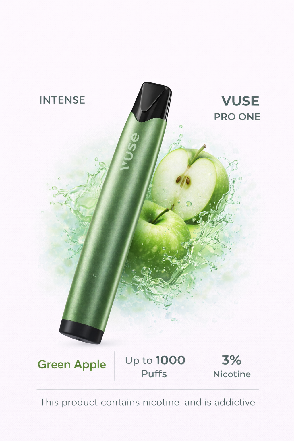 file_0000000049c071fdba66748eb7a8dd745426929311460963530.png VUSE PRO ONE DEVICE +1000 puffs (GREEN APPLE) 3% NIC - Image 1